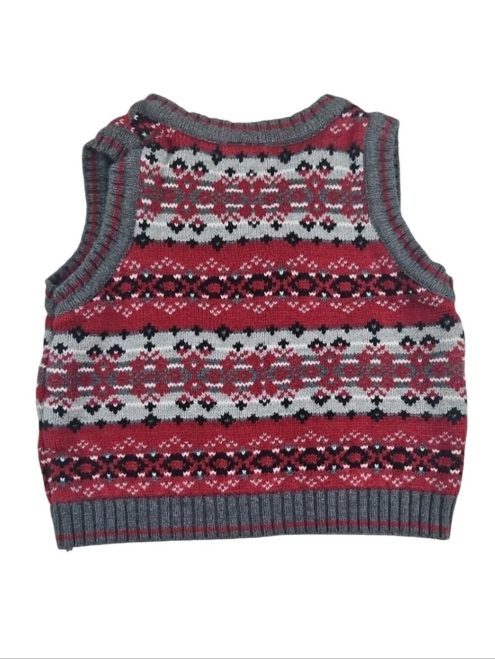 Gymboree Baby Boys 6-12 Mos Red & Gray Fair Isle Knit Vest 100% Cotton Vintage